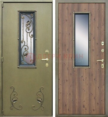Офисная железная дверь со стеклом и ковкой ДСК-44 в Кашире