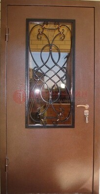 Металлическая дверь со стеклом и ковкой ДСК-51 на дачу в Кашире