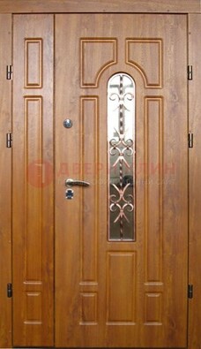 Стальная дверь со стеклом и цветной ковкой ДСК-78 для панельного дома в Кашире