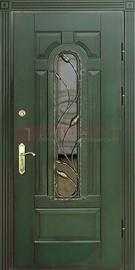Железная дверь со стеклом и ковкой ДСК-9 для офиса в Кашире