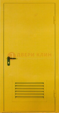 Желтая металлическая техническая дверь с вентиляционной решеткой ДТ-15 в Кашире
