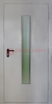 Белая металлическая техническая дверь со стеклянной вставкой ДТ-2 в Кашире