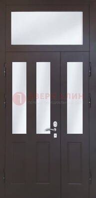 Черная тамбурная дверь со стеклянными вставками ДТМ-38 в Кашире