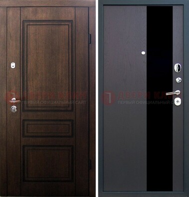 Входная дверь Итальянский орех с МДФ с черным стеклом ДМ-1199 в Кашире