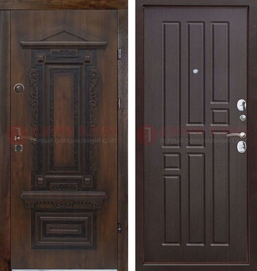 Железная коричневая уличная дверь с виноритом и МДФ Шоколад ДВТ-124 в Кашире