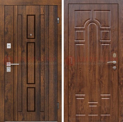 Стальная коричневая дверь с МДФ и коричневой МДФ внутри ДМ-1388 в Кашире