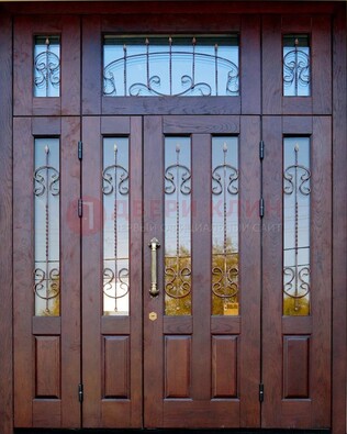 Коричневая парадная дверь с виноритом и ковкой ДВТ-168 в Йошкар-Оле