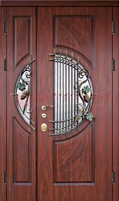 Железная дверь с виноритом и стеклом с ковкой ДВТ-170 в Кашире