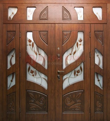 Элитная двухстворчатая дверь с витражным стеклом ДВТ-173 в Кашире