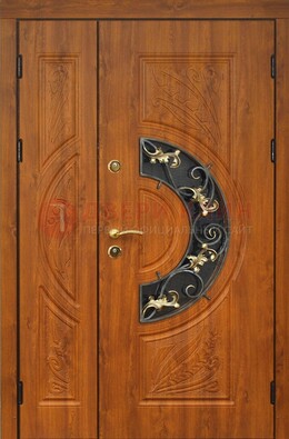 Входная дверь цвета золотой дуб с виноритом и ковкой ДВТ-176 в Балашихе