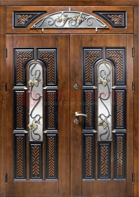Входная двухстворчатая дверь с виноритом и ковкой ДВТ-183 в Кашире