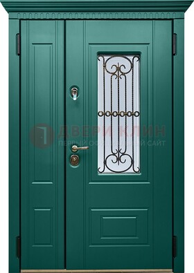 Темно-бирюзовая стальная дверь с виноритом ДВТ-186 