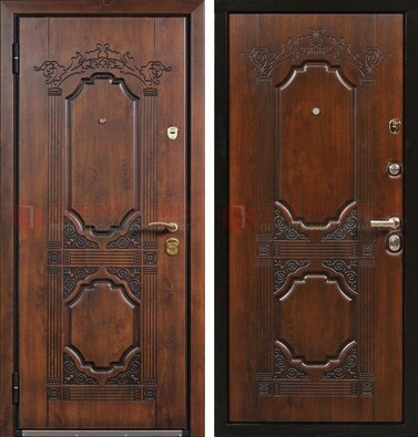 Коричневая железная дверь с виноритом и узором ДВТ-211 в Рязани