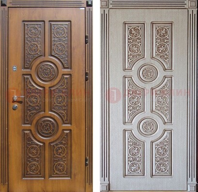 Коричневая входная дверь с виноритом и узором ДВТ-212 в Кашире