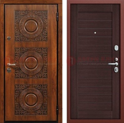 Коричневая уличная дверь с виноритом и узором ДВТ-222 в Кашире