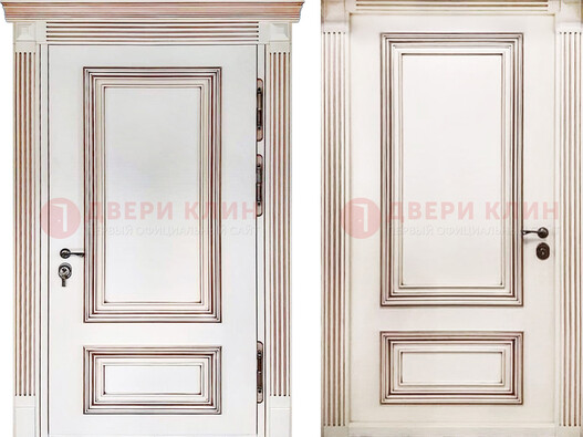 Белая металическая дверь с виноритом для дома ДВТ-239 в Кашире