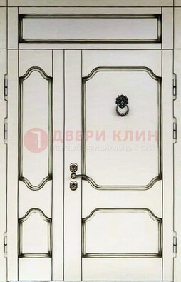 Белая стальная дверь с виноритом и верхней фрамугой ДВТ-244 в Омске