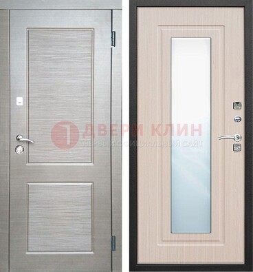 Светлая металлическая филенчатая дверь и МДФ Белый дуб с зеркалом ДЗ-104 в Кашире