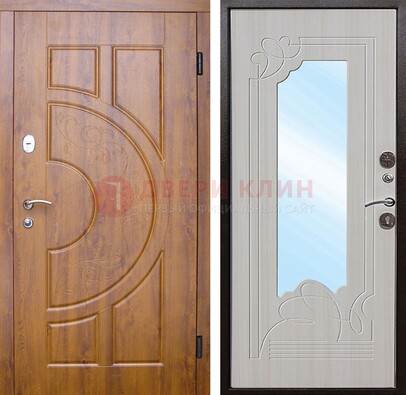 Коричневая металлическая дверь c МДФ с узором и зеркалом ДЗ-105 в Кашире