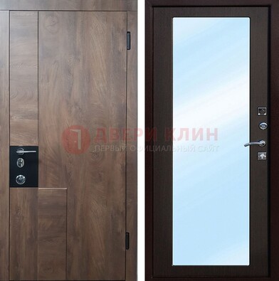 Металлическая дверь Темный орех c МДФ с зеркалом ДЗ-106 в Кашире