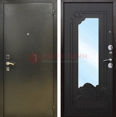 Железная темная дверь c порошковым напылением и МДФ с узором и зеркалом ДЗ-111 в Кашире