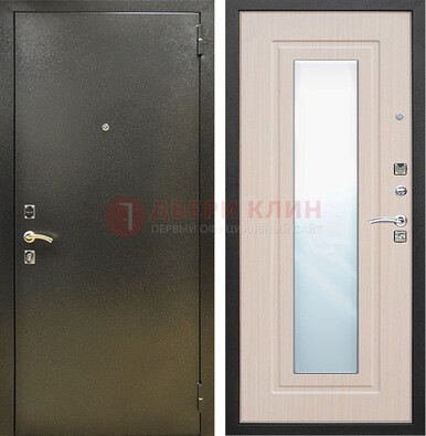 Входная темная дверь c порошковым покрытием и МДФ Белый дуб и зеркалом ДЗ-112 в Кашире