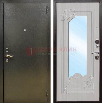 Входная темно-серая дверь c порошковым покрытием и МДФ с резьбой и зеркалом ДЗ-113 в Кашире