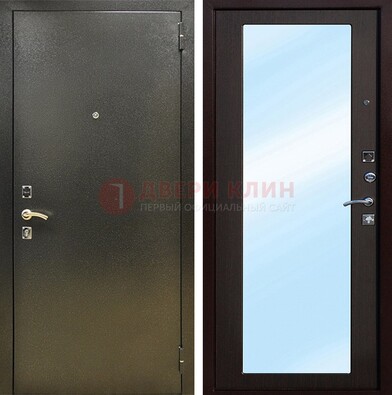 Входная темно-серая дверь c порошковым покрытием и МДФ с зеркалом ДЗ-114 в Кашире