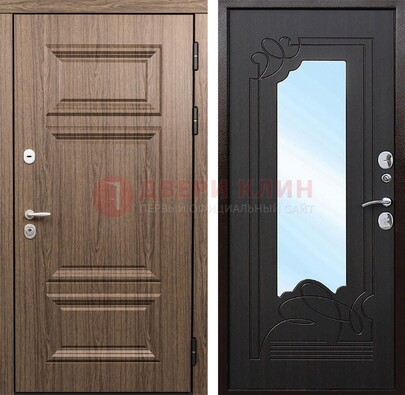 Входная коричневая дверь с зеркалом МДФ Венге ДЗ-127 в Кашире