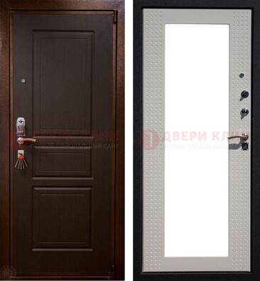 Коричневая железная дверь с панелями МДФ и зеркалом ДЗ-133 в Кашире