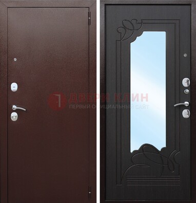 Коричневая стальная дверь с зеркалом ДЗ-18 в Кашире