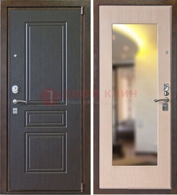 Коричневая стальная дверь с зеркалом МДФ внутри ДЗ-27 в Кашире