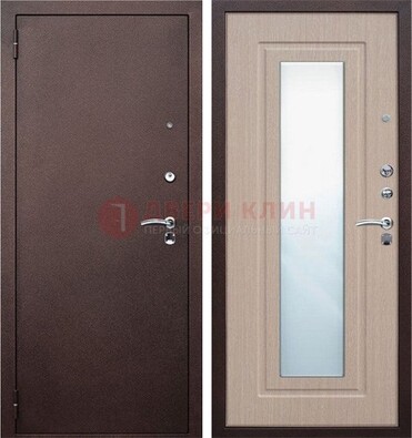 Коричневая стальная дверь с зеркалом МДФ внутри ДЗ-38 в Балашихе