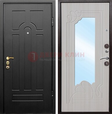 Темная входная дверь с МДФ Беленый дуб и зеркалом ДЗ-58 в Кашире