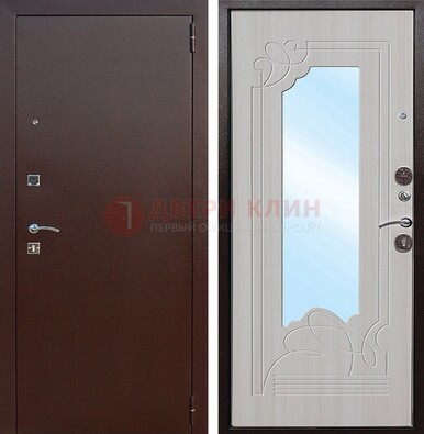 Стальная дверь с порошковым покрытием с резной МДФ и зеркалом ДЗ-66 в Кашире