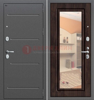 Серая стальная дверь с зеркалом винорит внутри ДЗ-6 в Балашихе