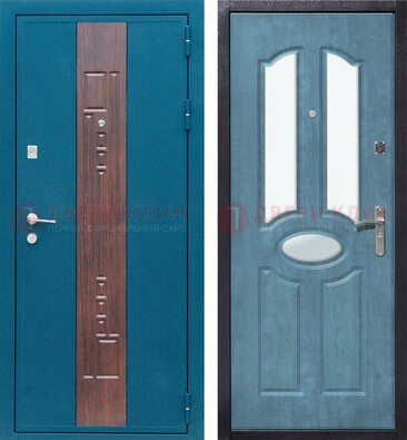 Голубая металлическая дверь МДФ с тремя зеркальными вставками ДЗ-78 в Кашире