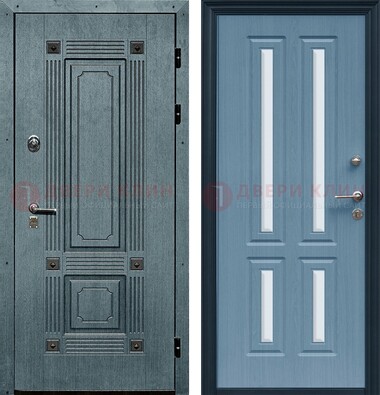 Голубая филенчатая дверь с МДФ и зеркальными вставками внутри ДЗ-80 в Волхове