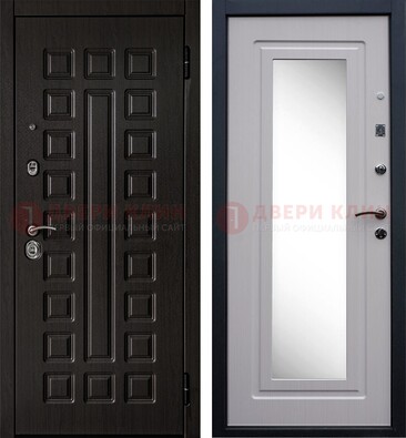 Черная филенчатая металлическая дверь МДФ с зеркалом ДЗ-83 в Волгограде