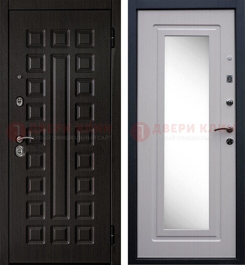 Черная филенчатая металлическая дверь МДФ с зеркалом ДЗ-83
