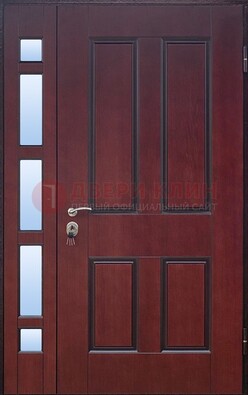 Красная входная полуторная дверь со стеклом ПЛ-10 в Кашире