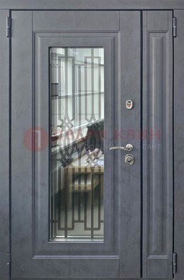 Серая стальная дверь Винорит со стеклом и ковкой ПЛ-29 в Кашире