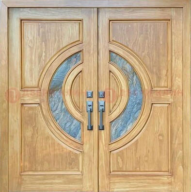 Двухстворчатая металлическая дверь с витражом ВЖ-11 в Кашире