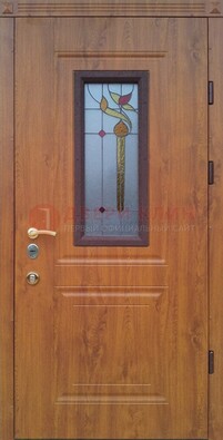 Железная дверь с МДФ и витражом ВЖ-24 в Кашире