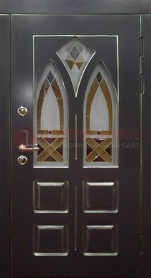 Чёрная железная дверь с МДФ и витражом ВЖ-27 в Кашире
